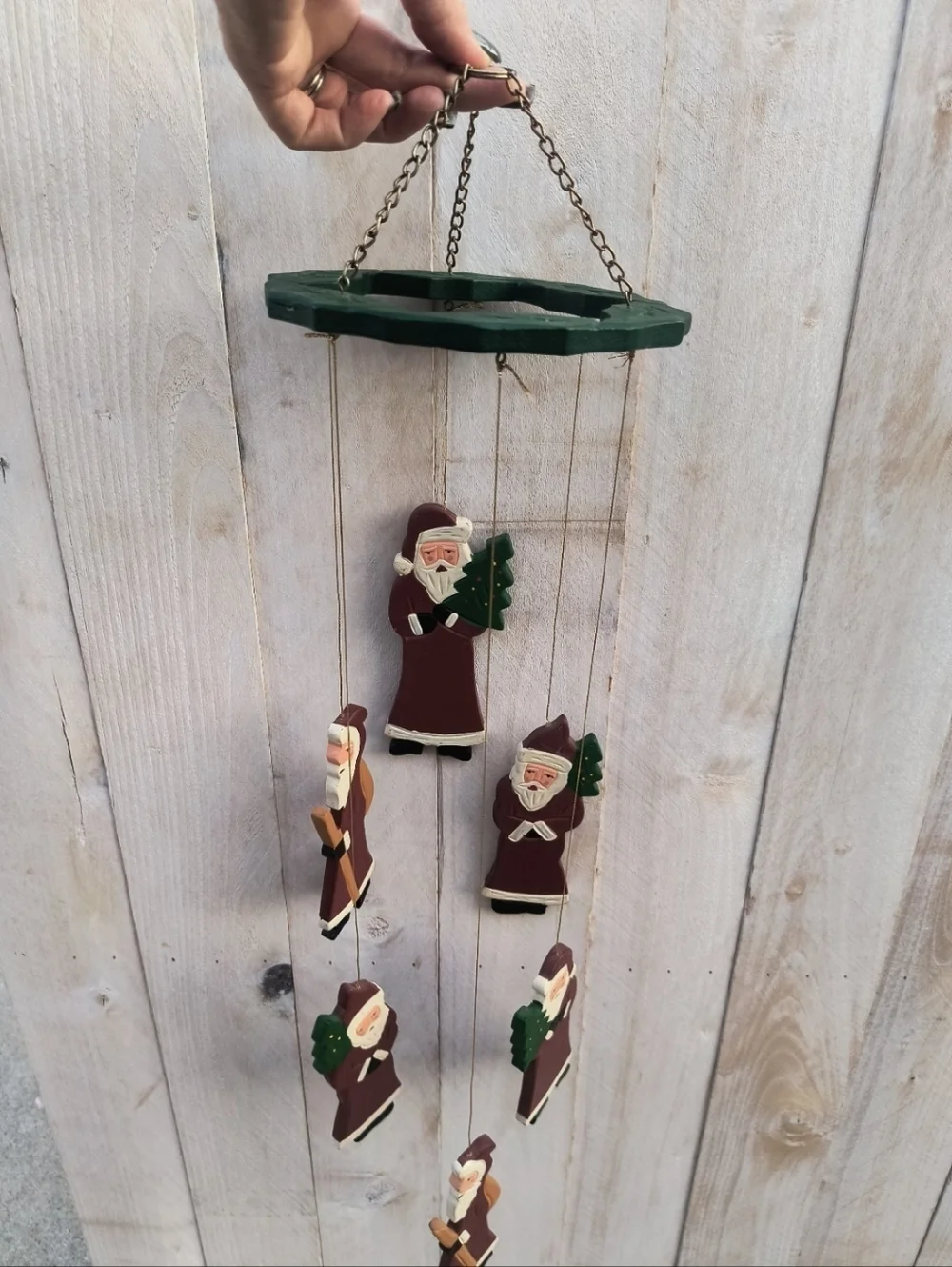 Vintage Wooden Christmas Windchimes Santa Clause Christmas Decor Fabri-Centers